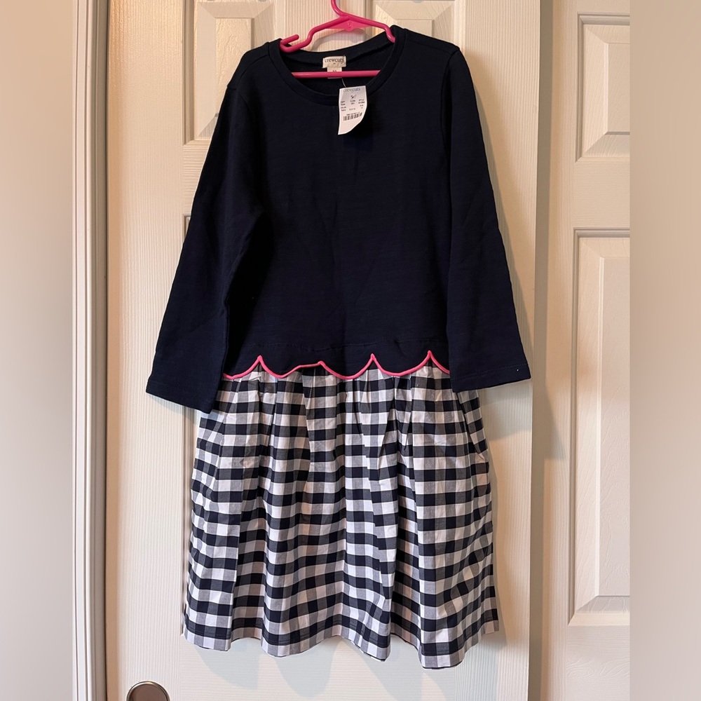Crewcuts navy, pink and gingham dress size 10, NWT